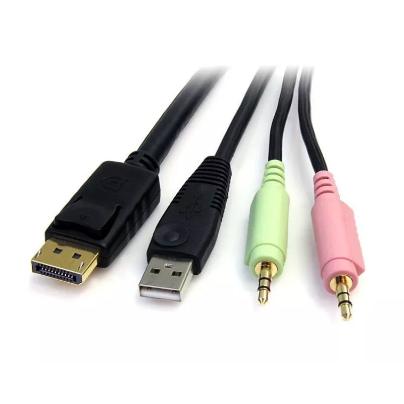 StarTech.com 6 pėdų 4-in-1 USB DisplayPort KVM komutatoriaus kabelis su garsu ir mikrofonu