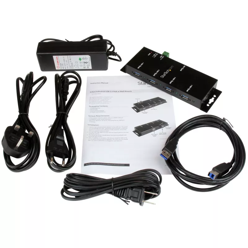 StarTech.com 4 prievadų pramoninis USB 3.0 šakotuvas su ESD apsauga~4 prievadų USB 3.0 šakotuvas - 5 Gbps - Metalinis pramoninis USB-A šakotuvas - Montuojamas ant sienos arba stalo USB duomenų šakotuvas - TAA reikalavimus atitinkantis USB plėtimo šakotuvas