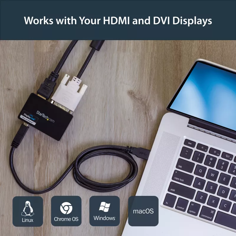 StarTech.com USB 3.0 į HDMI / DVI adapteris - 2048x1152, 3.2 Gen 1 (3.1 Gen 1), USB Type-B, DVI išvestis, HDMI išvestis, 2048 x 1152 pikseliai