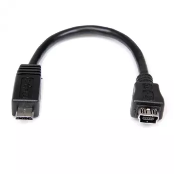 StarTech.com 6 colių Micro USB į Mini USB adapterio kabelis M/F, 0,15 m, Mini-USB B, Micro-USB A, kištukas/lizdas, juodas
