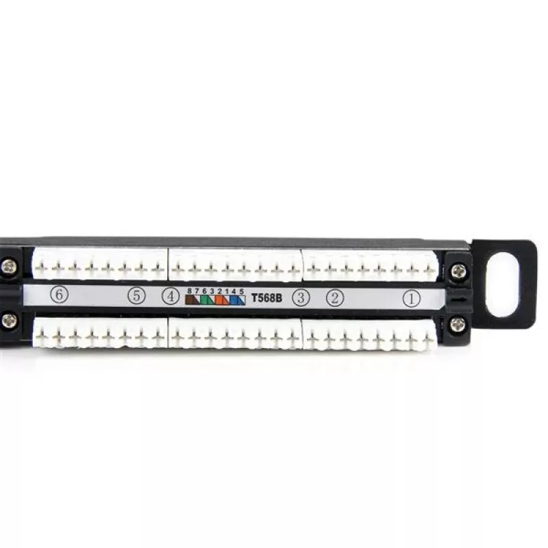 StarTech.com 24 prievadų 0,5U Cat5e pataisų skydelis - RJ45 eterneto montuojamas į stovą Cat 5e 110 pataisų skydelis