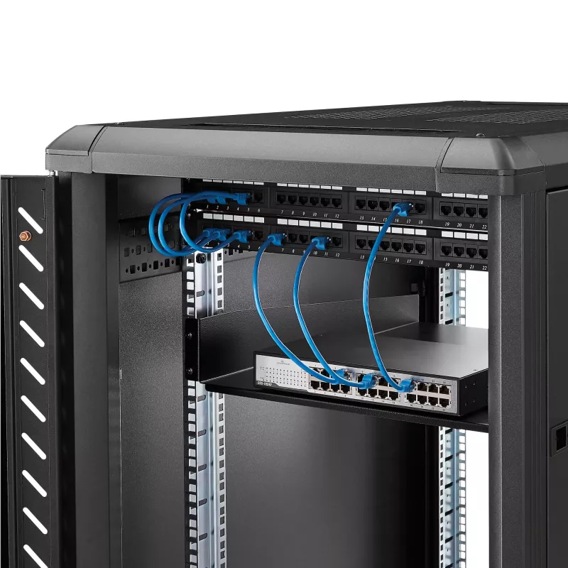 StarTech.com 2U serverio stovo lentyna - universali stovo tvirtinimo konsolinė lentyna 19 colių tinklo įrangos stovui ir spintai - tvirta plieninė – keliamoji galia 50 svarų / 23 kg - 22 colių gylio dėklas, juoda