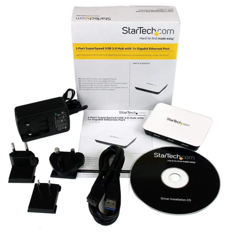 StarTech.com USB 3.0 prie Gigabit Ethernet NIC tinklo adapteris su 3 prievadų šakotuvu – balta