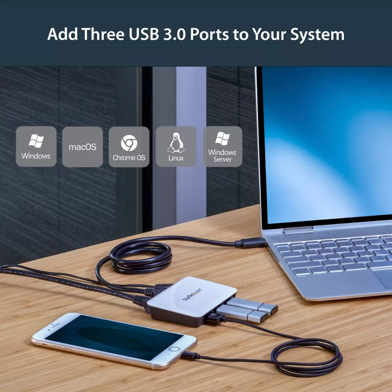 StarTech.com USB 3.0 prie Gigabit Ethernet NIC tinklo adapteris su 3 prievadų šakotuvu – balta