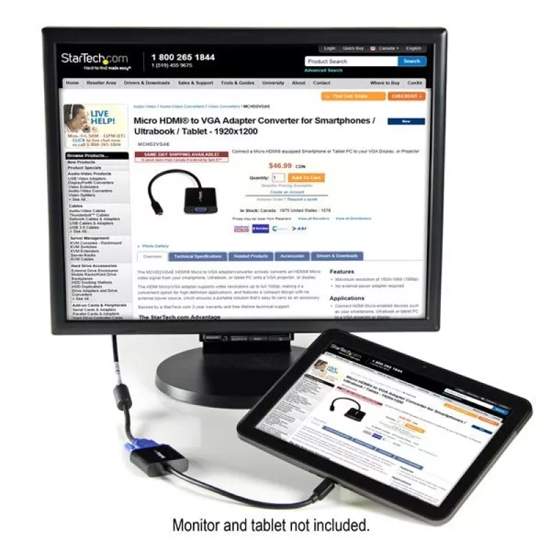 StarTech.com Mikro HDMI į VGA adapteris keitiklis išmaniesiems telefonams / ultrabook'ams / planšetiniams kompiuteriams - 1920x1080