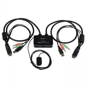StarTech.com 2 prievadų USB HDMI kabelio KVM jungiklis su garsu ir nuotoliniu jungikliu – maitinamas USB