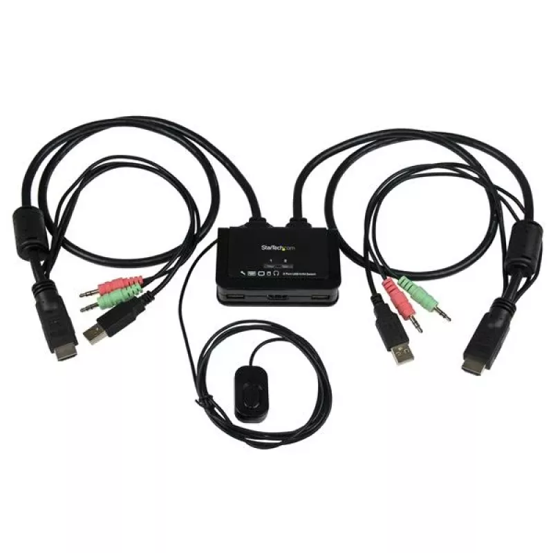 StarTech.com 2 prievadų USB HDMI kabelio KVM jungiklis su garsu ir nuotoliniu jungikliu – maitinamas USB