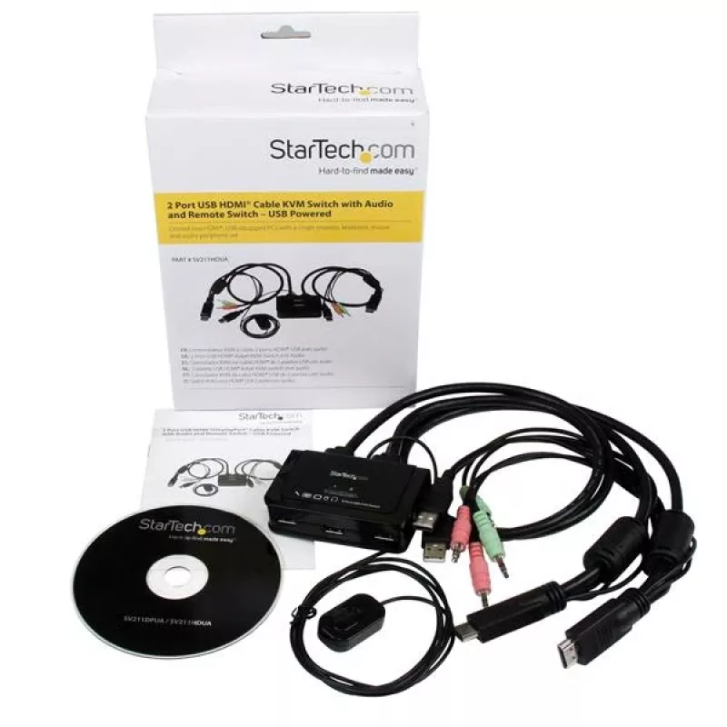 StarTech.com 2 prievadų USB HDMI kabelio KVM jungiklis su garsu ir nuotoliniu jungikliu – maitinamas USB