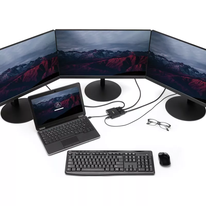 StarTech.com 3 prievadų kelių monitorių adapteris – Mini DisplayPort į DisplayPort MST šakotuvas, du 4K 30 Hz ir vienas 1080p – vaizdo skirstytuvas išplėstiniam darbalaukio režimui (tik Windows) – mDP 1.2 į 3x DP