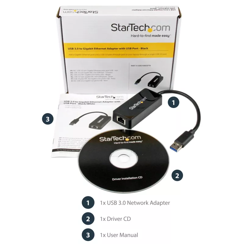 StarTech.com USB 3.0 į Gigabit Ethernet adapteris NIC su USB prievadu - juodas