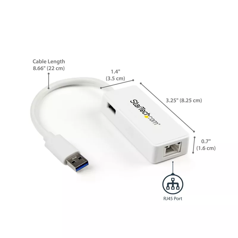 StarTech.com USB 3.0 prie Gigabitinio eterneto tinklo adapteris su USB prievadu – baltas