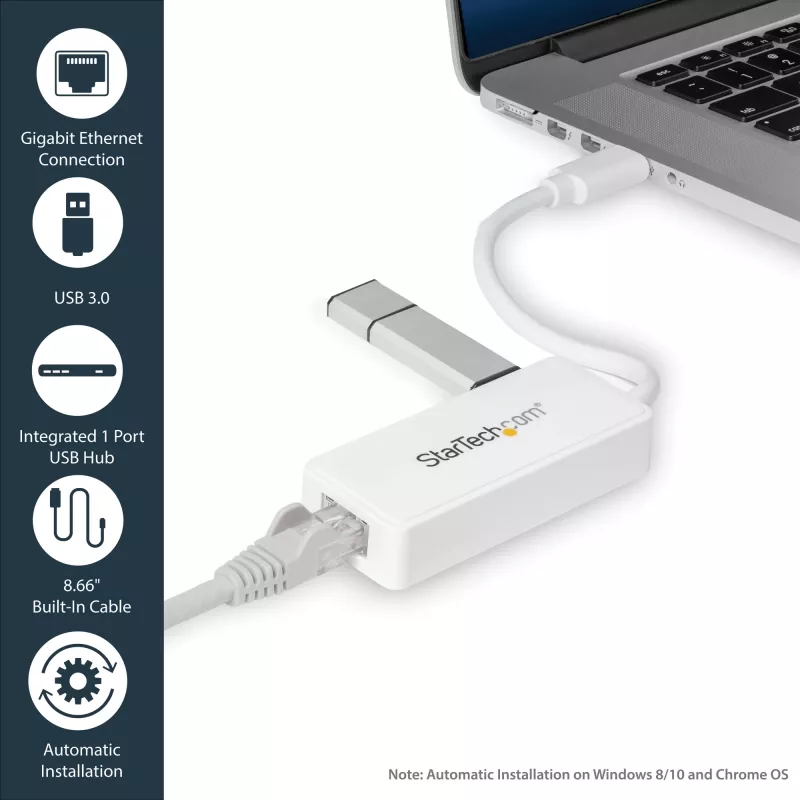 StarTech.com USB 3.0 prie Gigabitinio eterneto tinklo adapteris su USB prievadu – baltas