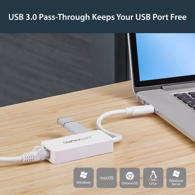 StarTech.com USB 3.0 prie Gigabitinio eterneto tinklo adapteris su USB prievadu – baltas