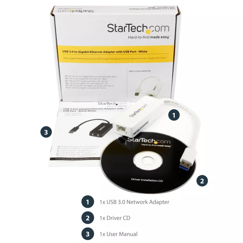 StarTech.com USB 3.0 prie Gigabitinio eterneto tinklo adapteris su USB prievadu – baltas