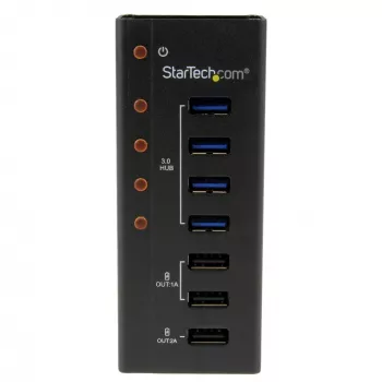 “StarTech.com” 4 prievadų USB 3.0 šakotuvas su 3 specialiais USB įkrovimo prievadais (2 x 1A ir 1 x 2A) – prie sienos tvirtinamas metalinis korpusas~4 prievadų USB 3.0 šakotuvas (5 Gbps) su 3 specialiais USB įkrovimo prievadais (2 x 1A ir 1 x 2A) – prie sienos tvirtinamas metalinis korpusas