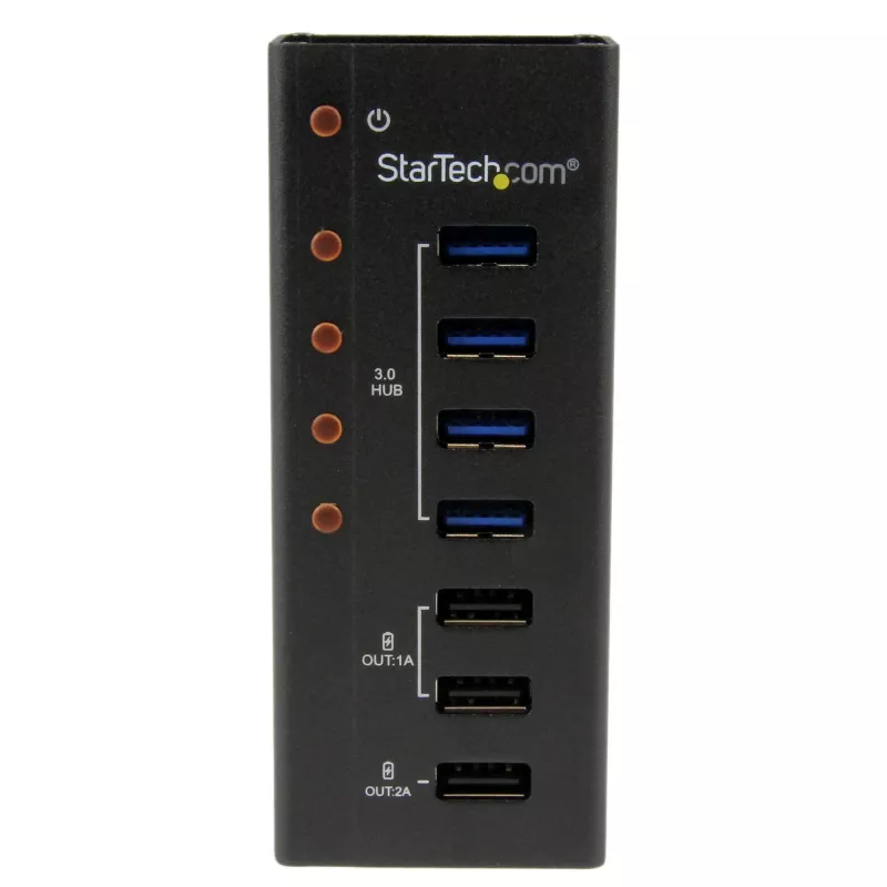 “StarTech.com” 4 prievadų USB 3.0 šakotuvas su 3 specialiais USB įkrovimo prievadais (2 x 1A ir 1 x 2A) – prie sienos tvirtinamas metalinis korpusas~4 prievadų USB 3.0 šakotuvas (5 Gbps) su 3 specialiais USB įkrovimo prievadais (2 x 1A ir 1 x 2A) – prie sienos tvirtinamas metalinis korpusas