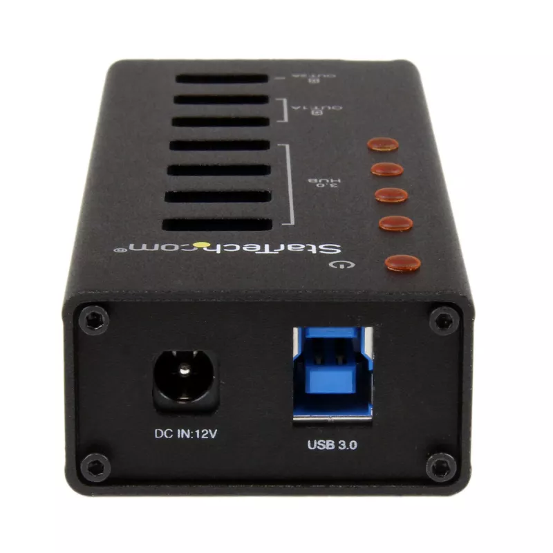 “StarTech.com” 4 prievadų USB 3.0 šakotuvas su 3 specialiais USB įkrovimo prievadais (2 x 1A ir 1 x 2A) – prie sienos tvirtinamas metalinis korpusas~4 prievadų USB 3.0 šakotuvas (5 Gbps) su 3 specialiais USB įkrovimo prievadais (2 x 1A ir 1 x 2A) – prie sienos tvirtinamas metalinis korpusas