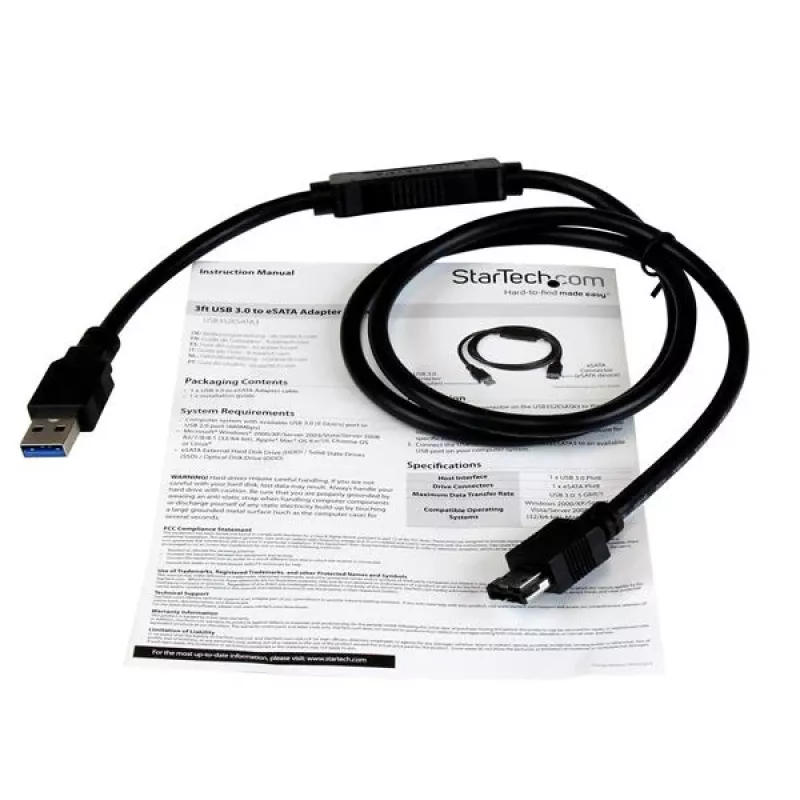 StarTech.com USB 3.0 į eSATA HDD / SSD / ODD adapterio kabelis - 3 pėdų eSATA kietojo disko į USB 3.0 adapterio kabelis - SATA 6 Gbps