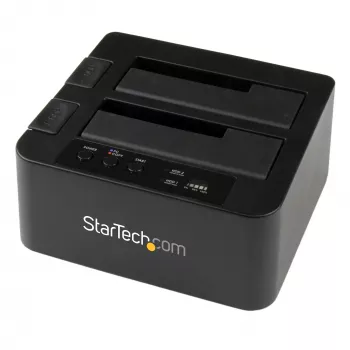 “StarTech.com” dviejų lizdų standžiųjų diskų dubliavimo įrenginys, atskiras USB 3.0 (5 Gbps) / eSATA – 2,5/3,5 col. SATA III HDD/SSD klonavimo/kopijavimo įrenginys, kietųjų diskų prijungimo stotelė, kietųjų diskų klonavimo įrenginys