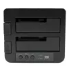“StarTech.com” dviejų lizdų standžiųjų diskų dubliavimo įrenginys, atskiras USB 3.0 (5 Gbps) / eSATA – 2,5/3,5 col. SATA III HDD/SSD klonavimo/kopijavimo įrenginys, kietųjų diskų prijungimo stotelė, kietųjų diskų klonavimo įrenginys