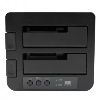 “StarTech.com” dviejų lizdų standžiųjų diskų dubliavimo įrenginys, atskiras USB 3.0 (5 Gbps) / eSATA – 2,5/3,5 col. SATA III HDD/SSD klonavimo/kopijavimo įrenginys, kietųjų diskų prijungimo stotelė, kietųjų diskų klonavimo įrenginys