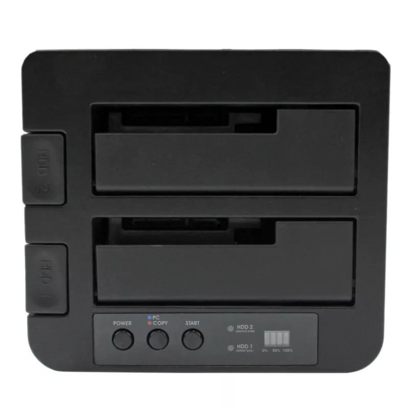 “StarTech.com” dviejų lizdų standžiųjų diskų dubliavimo įrenginys, atskiras USB 3.0 (5 Gbps) / eSATA – 2,5/3,5 col. SATA III HDD/SSD klonavimo/kopijavimo įrenginys, kietųjų diskų prijungimo stotelė, kietųjų diskų klonavimo įrenginys
