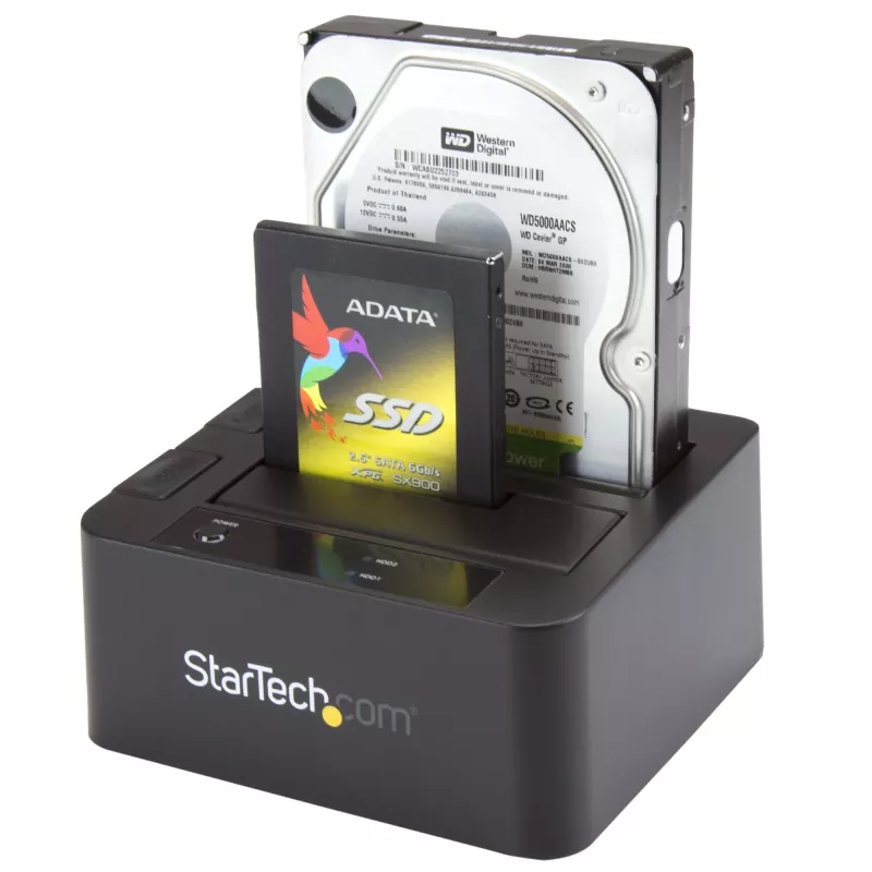 StarTech.com dviejų lizdų USB 3.0 / eSATA į SATA standžiųjų diskų dokinė stotelė, USB standžiųjų diskų dokas, išorinė 2,5/3,5 colių SATA I/II/III SSD/HDD dokinė stotelė, karšto keitimo standžiųjų diskų lizdai, viršuje įkraunama