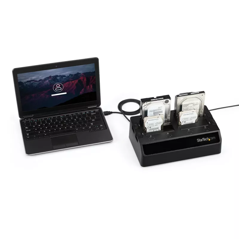 StarTech.com 4 vietų USB 3.0 – SATA standžiųjų diskų prijungimo stotelė, USB standžiųjų diskų dokas, išorinė 2,5/3,5 col. SATA III SSD/HDD prijungimo stotelė, karšto keitimo diskų vieta, viršutinio įkrovimo
