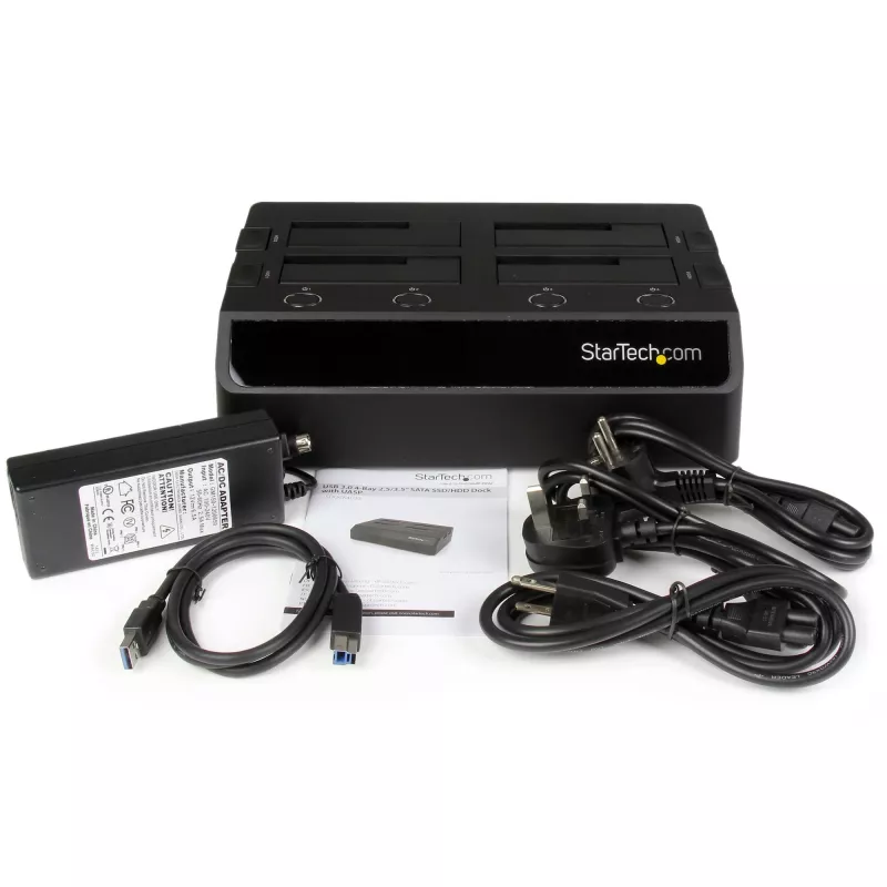 StarTech.com 4 vietų USB 3.0 – SATA standžiųjų diskų prijungimo stotelė, USB standžiųjų diskų dokas, išorinė 2,5/3,5 col. SATA III SSD/HDD prijungimo stotelė, karšto keitimo diskų vieta, viršutinio įkrovimo