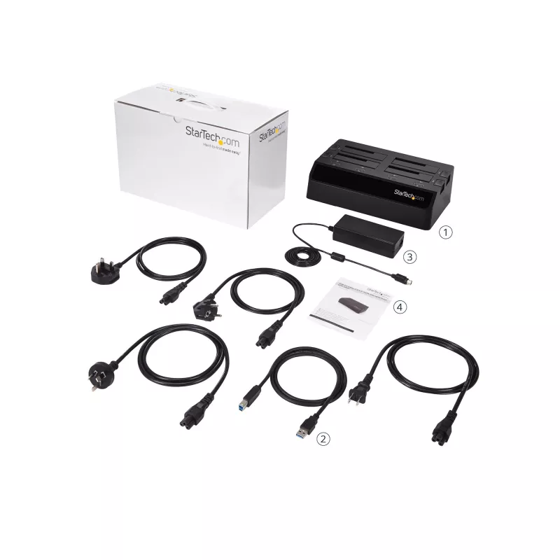 StarTech.com 4 vietų USB 3.0 – SATA standžiųjų diskų prijungimo stotelė, USB standžiųjų diskų dokas, išorinė 2,5/3,5 col. SATA III SSD/HDD prijungimo stotelė, karšto keitimo diskų vieta, viršutinio įkrovimo