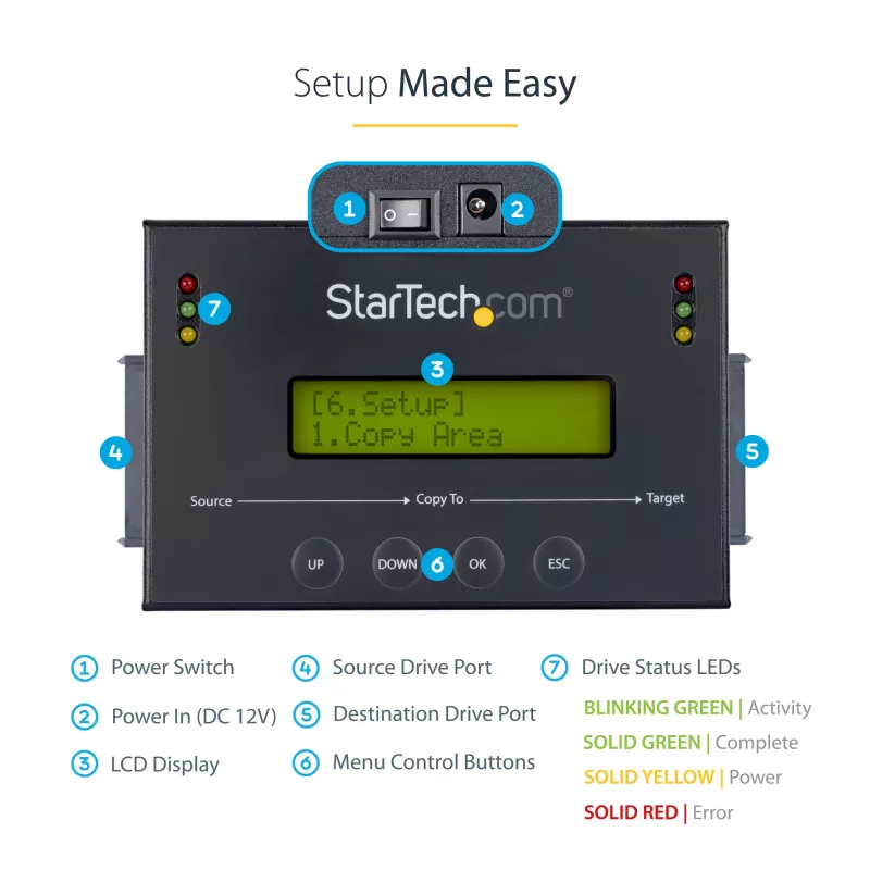 StarTech.com 1:1 Standalone Hard Drive Duplicator su Disk Image Manager For Backup and Restore, Store Several Disk Images on one 2.5/3.5 inch SATA Drive, HDD/SSD Cloner, No PC Required