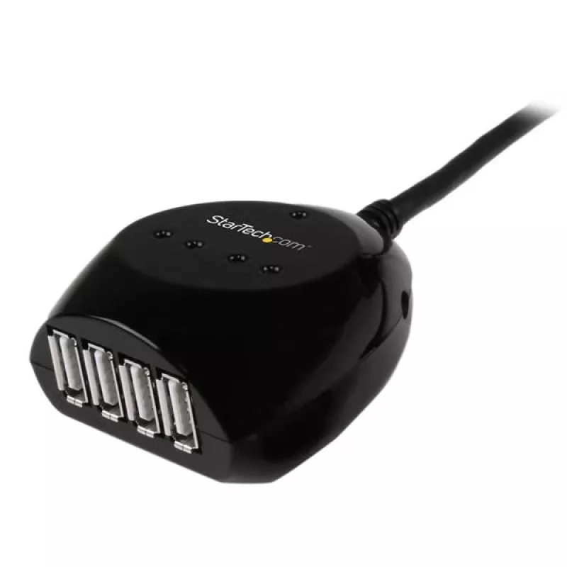 StarTech.com 15 m USB 2.0 aktyvusis kabelis su 4 prievadų šakotuvu, USB 2.0, 480 Mbit/s, juodas, 15 m, 110–240 V, 5 V