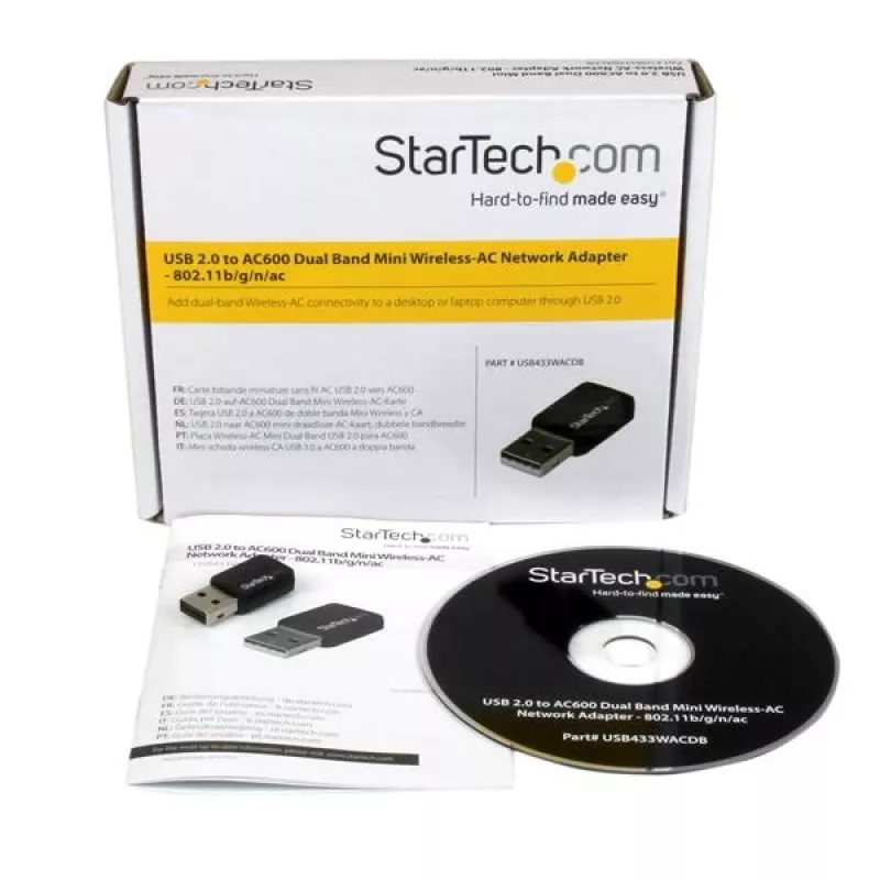 StarTech.com USB 2.0 AC600 Mini dviejų dažnių belaidžio tinklo adapteris – 1T1R 802.11ac Wi-Fi adapteris