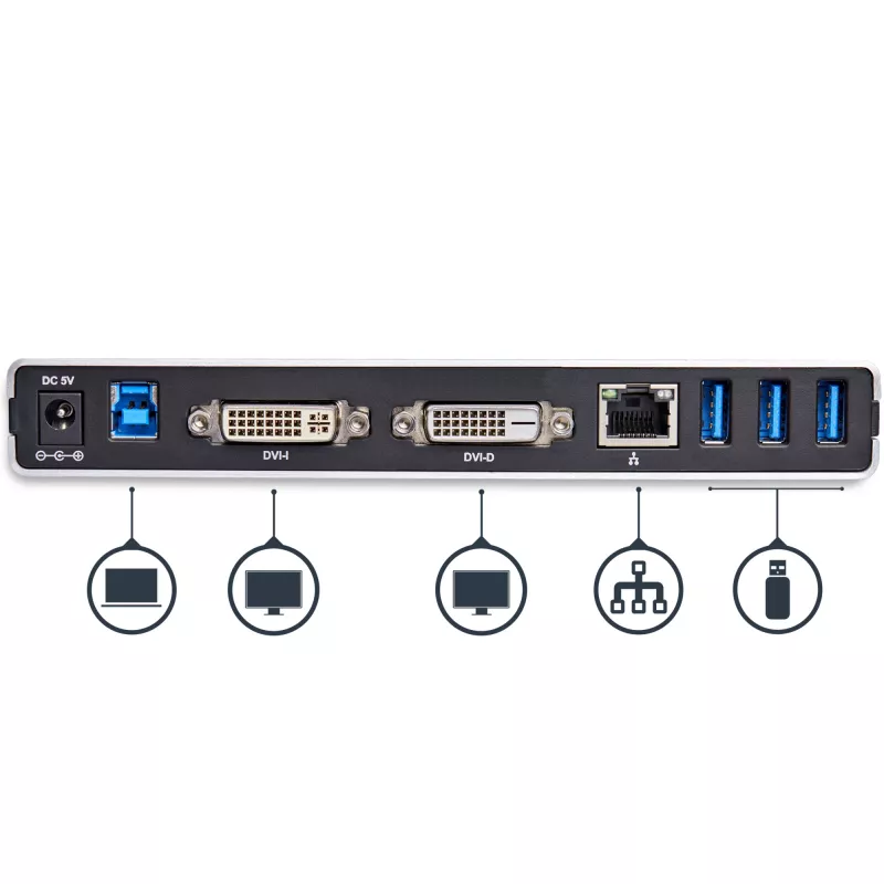 StarTech.com dviejų monitorių USB 3.0 dokas su DVI ir vertikaliu stovu