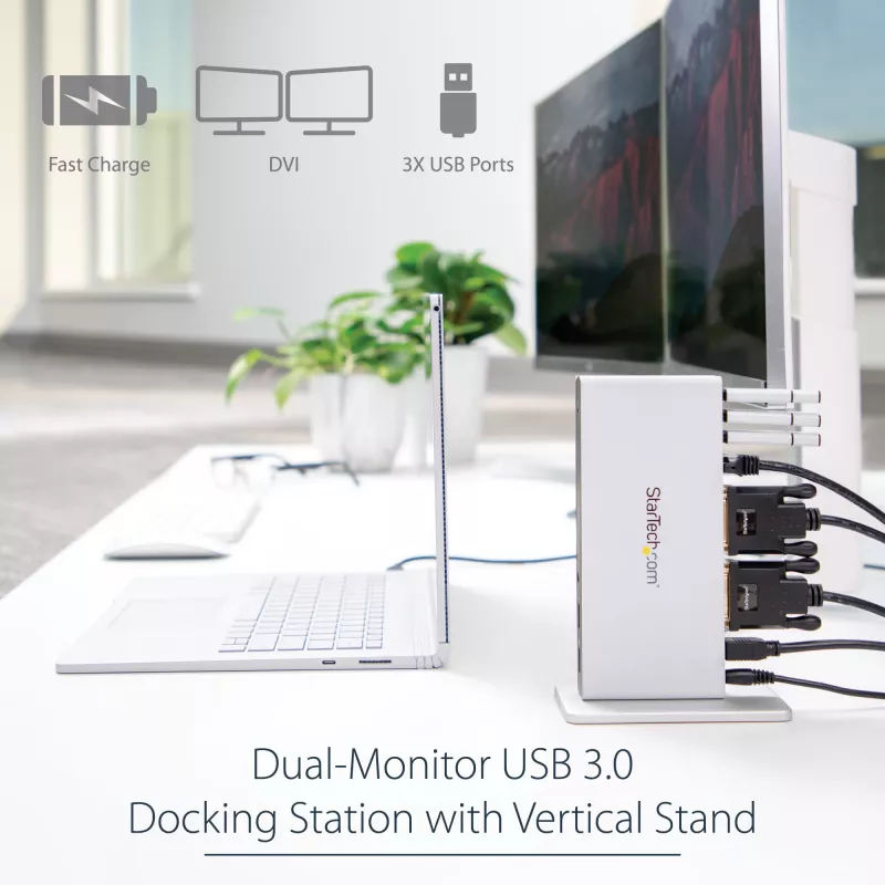 StarTech.com dviejų monitorių USB 3.0 dokas su DVI ir vertikaliu stovu