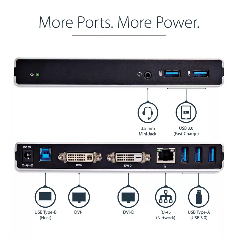 StarTech.com dviejų monitorių USB 3.0 dokas su DVI ir vertikaliu stovu