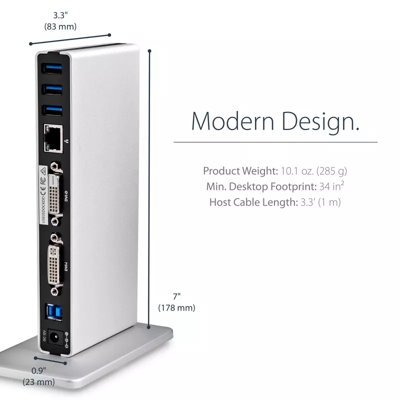 StarTech.com dviejų monitorių USB 3.0 dokas su DVI ir vertikaliu stovu