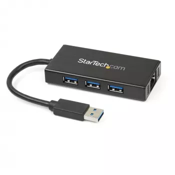 StarTech.com 3 prievadų nešiojamas USB 3.0 šakotuvas su Gigabit Ethernet – aliuminis su integruotu kabeliu