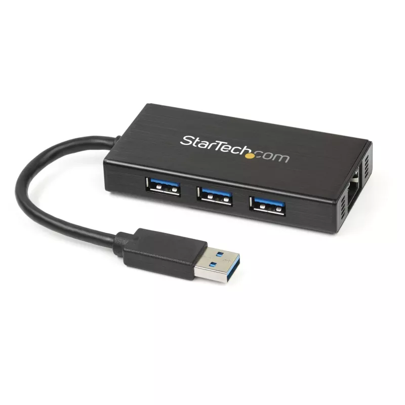 StarTech.com 3 prievadų nešiojamas USB 3.0 šakotuvas su Gigabit Ethernet – aliuminis su integruotu kabeliu