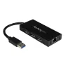 StarTech.com 3 prievadų nešiojamas USB 3.0 šakotuvas su Gigabit Ethernet – aliuminis su integruotu kabeliu