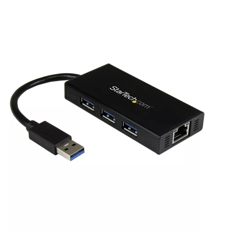 StarTech.com 3 prievadų nešiojamas USB 3.0 šakotuvas su Gigabit Ethernet – aliuminis su integruotu kabeliu