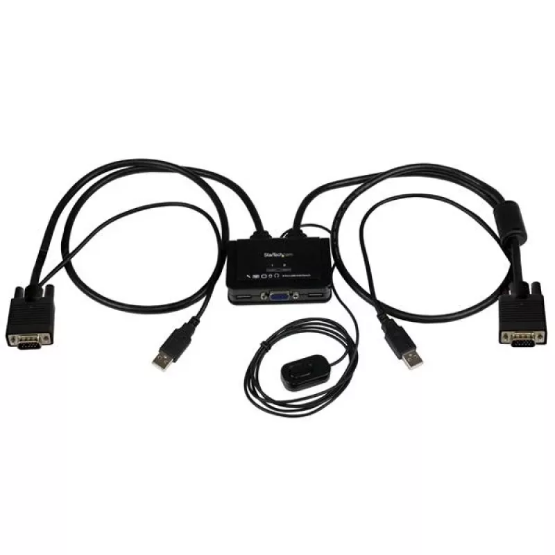 StarTech.com 2 prievadų USB VGA kabelinis KVM komutatorius – maitinamas per USB, su nuotoliniu jungikliu