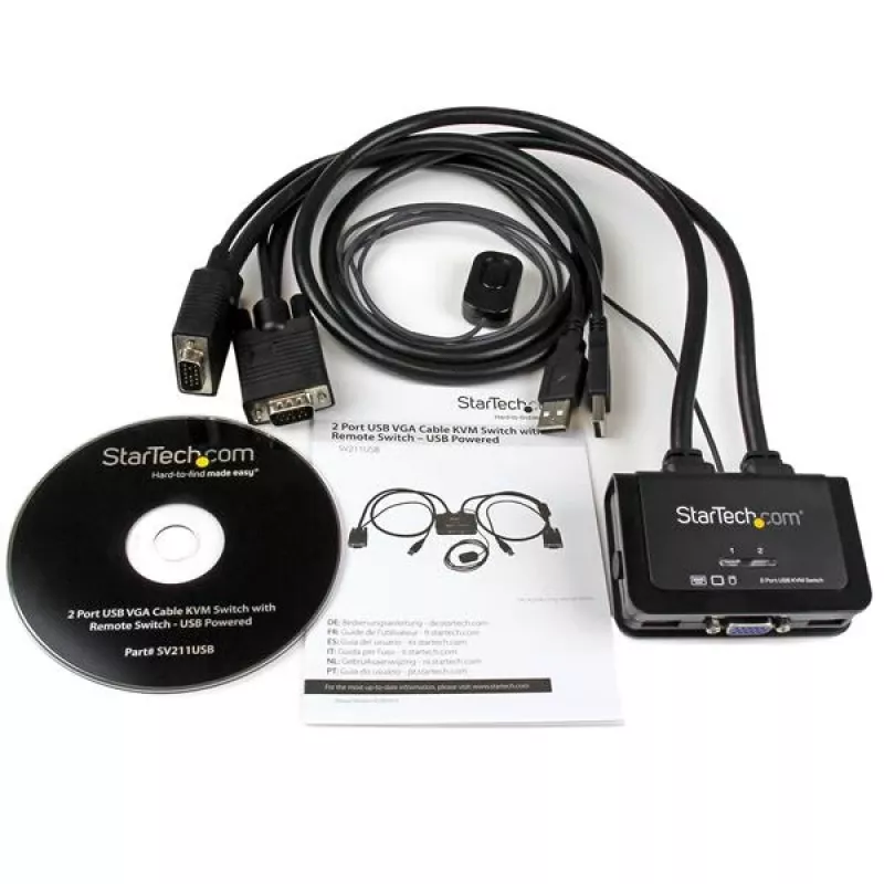 StarTech.com 2 prievadų USB VGA kabelinis KVM komutatorius – maitinamas per USB, su nuotoliniu jungikliu