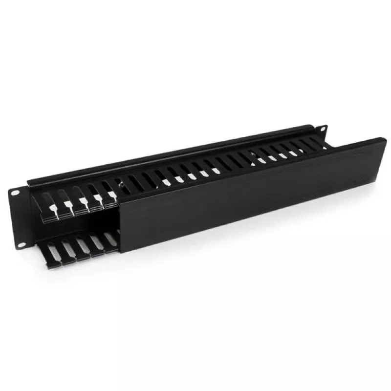 StarTech.com Horizontal 2U Server Rack kabelis Management Finger Duct w/ Cover - 19 inch tinklo Rack Wire Duct Raceway Panel - Slotted Wire Duct