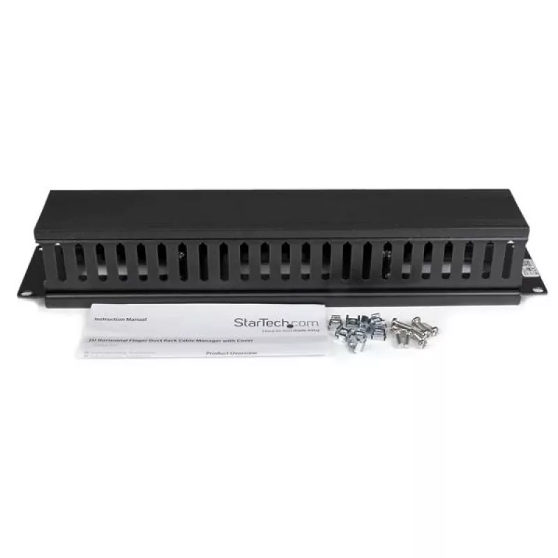 StarTech.com Horizontal 2U Server Rack kabelis Management Finger Duct w/ Cover - 19 inch tinklo Rack Wire Duct Raceway Panel - Slotted Wire Duct