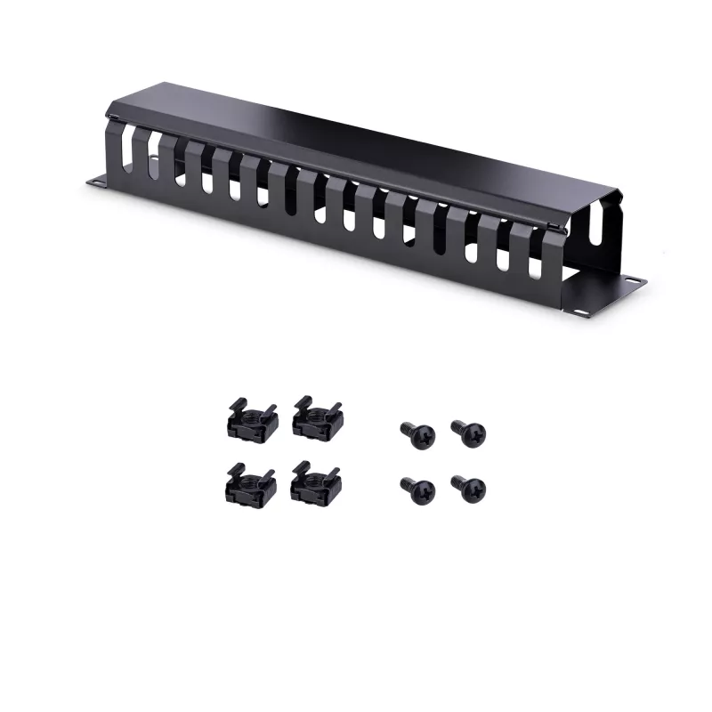StarTech.com Horizontal 2U Server Rack kabelis Management Finger Duct w/ Cover - 19 inch tinklo Rack Wire Duct Raceway Panel - Slotted Wire Duct