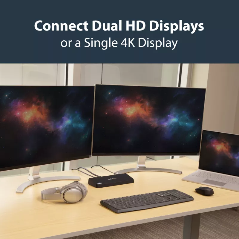 StarTech.com USB 3.0 dokinimo stotis, dviejų monitorių, su HDMI ir 4K DisplayPort – USB 3.0 prie 4x USB-A, Ethernet, HDMI ir DP – USB tipo A universali nešiojamųjų kompiuterių dokinimo stotis, skirta Mac ir Windows