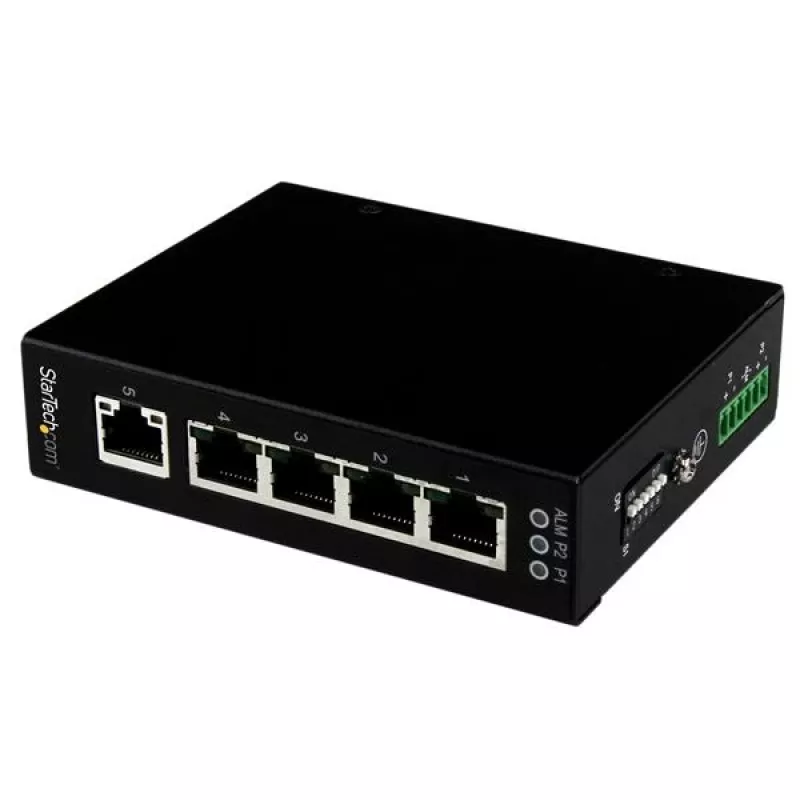 StarTech.com 5 prievadų nevaldomas pramoninis Gigabit Ethernet komutatorius – DIN bėgelis / tvirtinamas prie sienos