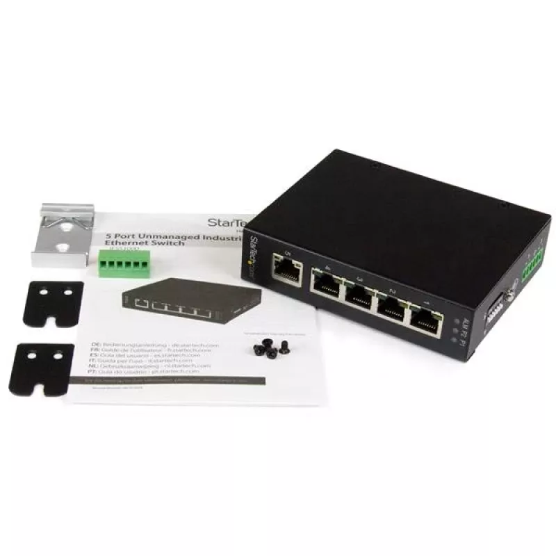 StarTech.com 5 prievadų nevaldomas pramoninis Gigabit Ethernet komutatorius – DIN bėgelis / tvirtinamas prie sienos