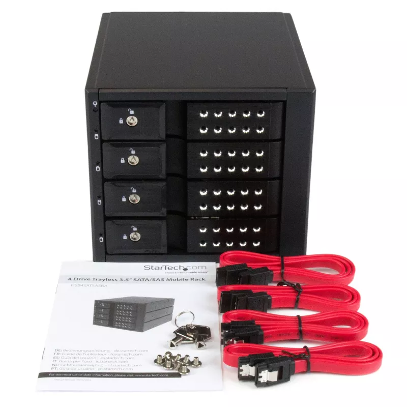 StarTech.com 4 vietų aliuminio belaištis karšto prijungimo mobilus stovas, skirtas 3,5 col. SAS II/SATA III – 6 Gbps HDD